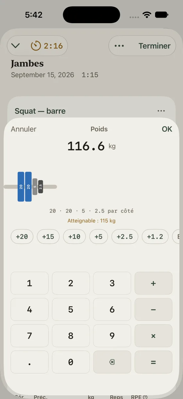 Plate calculator: plates to load on each side of the bar